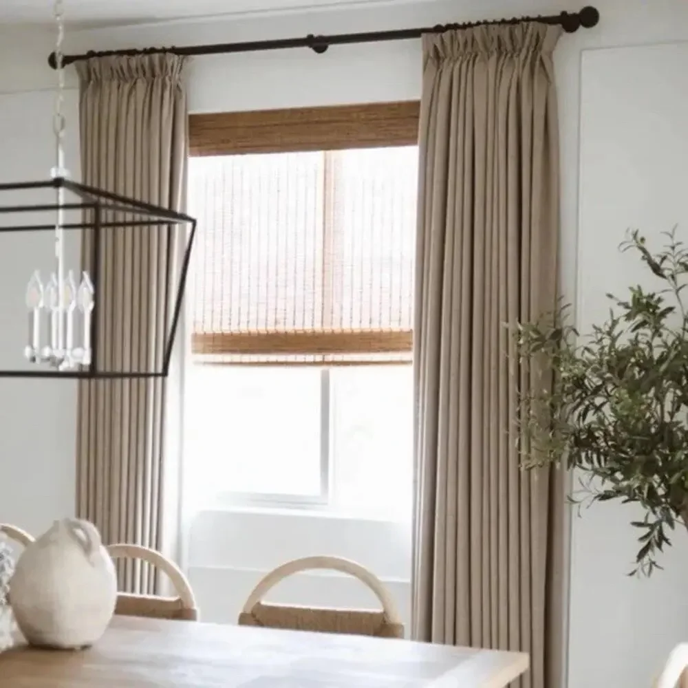 TWOPAGES Liz Linen Drape Pleated Curtain 108 Inches Long Grey Beige Light Filter